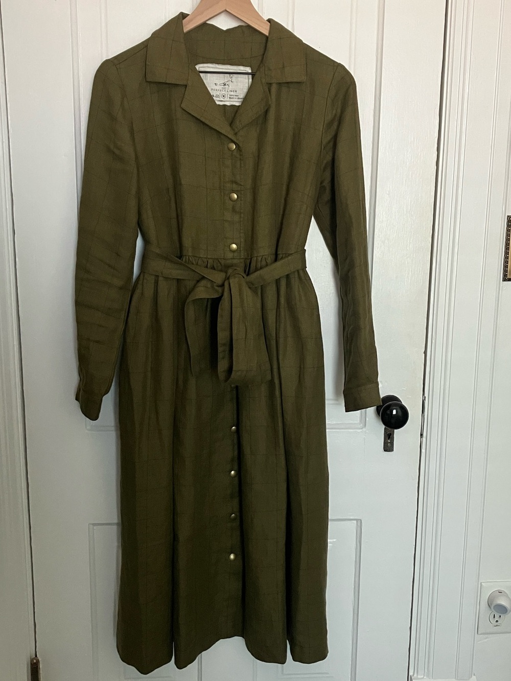 NotPerfectLinen heavyweight Maple midi dress in Loden check